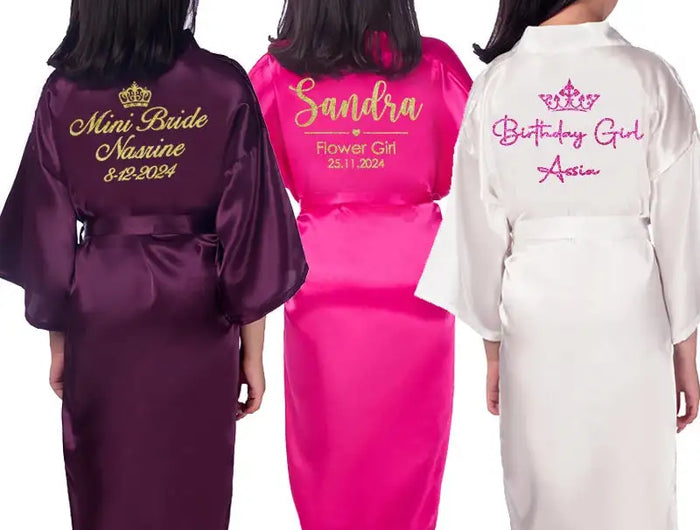 Personalizza Nome Data Ragazza di fiori Kimono Vestaglie Accappatoi da sposa Pigiama Abito per bambini + cintura Camicia da notte Brial Party Kid Robe platinumshop