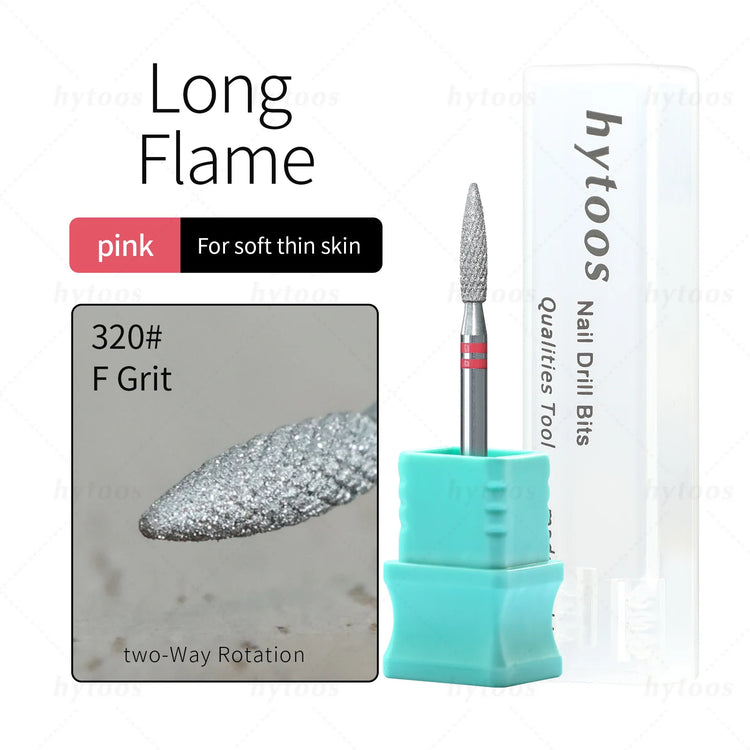HYTOOS Diamond Cut Pro Nail Drill Bits Chrome Flame Russian Cuticle Bit for Electric Nail Drill Dead Skin Cleaner Nail Prep Tool