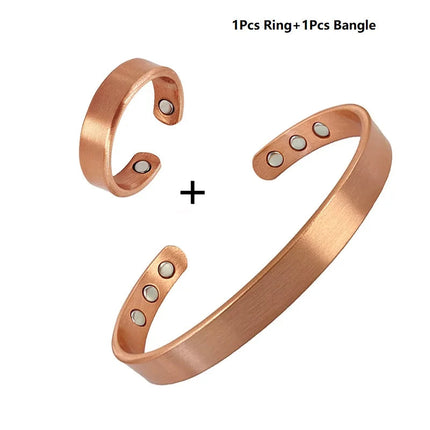 Set Bracciali e anelli in rame puro per donna Uomo Polsino semplice Braccialetti magnetici Artrite Salute Gioielli in rame massiccio platinumshop