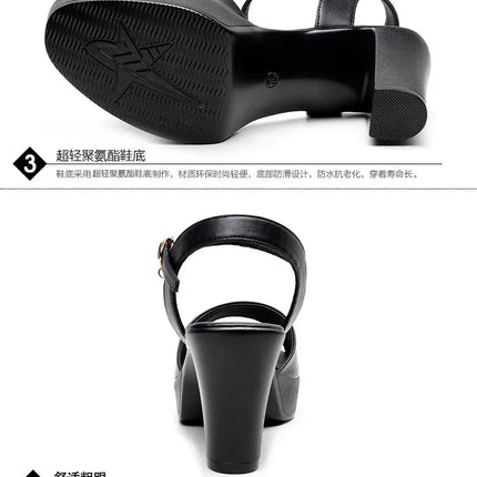 Size 32-43 2024 Genuine Leather Fashion Fish Mouth Women'S High Heel Summer Shoes Dress Sandals Female Woman Sandals Platform PlatiNum