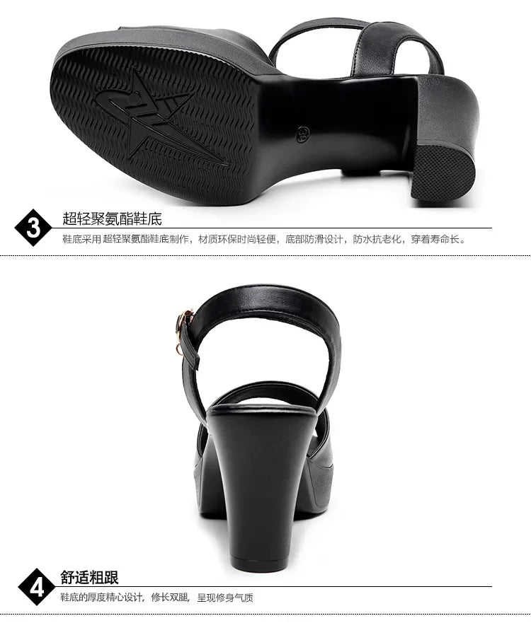 Size 32-43 2024 Genuine Leather Fashion Fish Mouth Women'S High Heel Summer Shoes Dress Sandals Female Woman Sandals Platform PlatiNum
