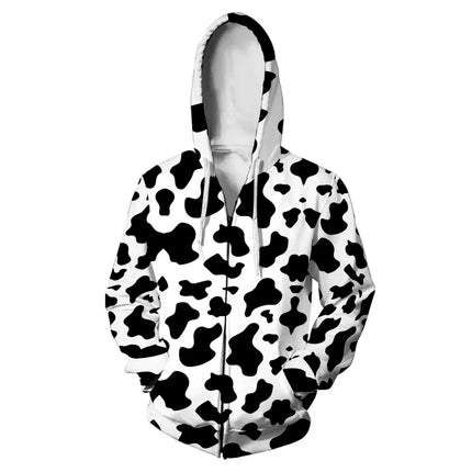 Black White Cow Pattern Hoodie Hooded Sweatshirt Hoodie Cosplay Costume New Fleece Harajuku Jacket and Coat Men Women Clothing