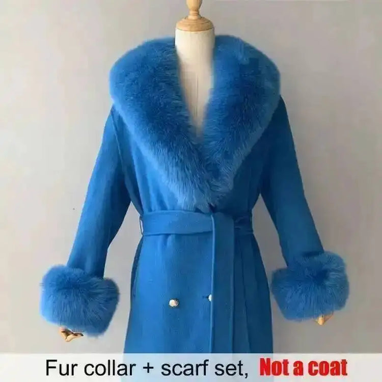 Real Fur Collar And Cuffs Set Winter Coat Accessories Women Fluffy Large Fur Shawl Neak Warm Fox Fur Scarf Furry Scarves Female