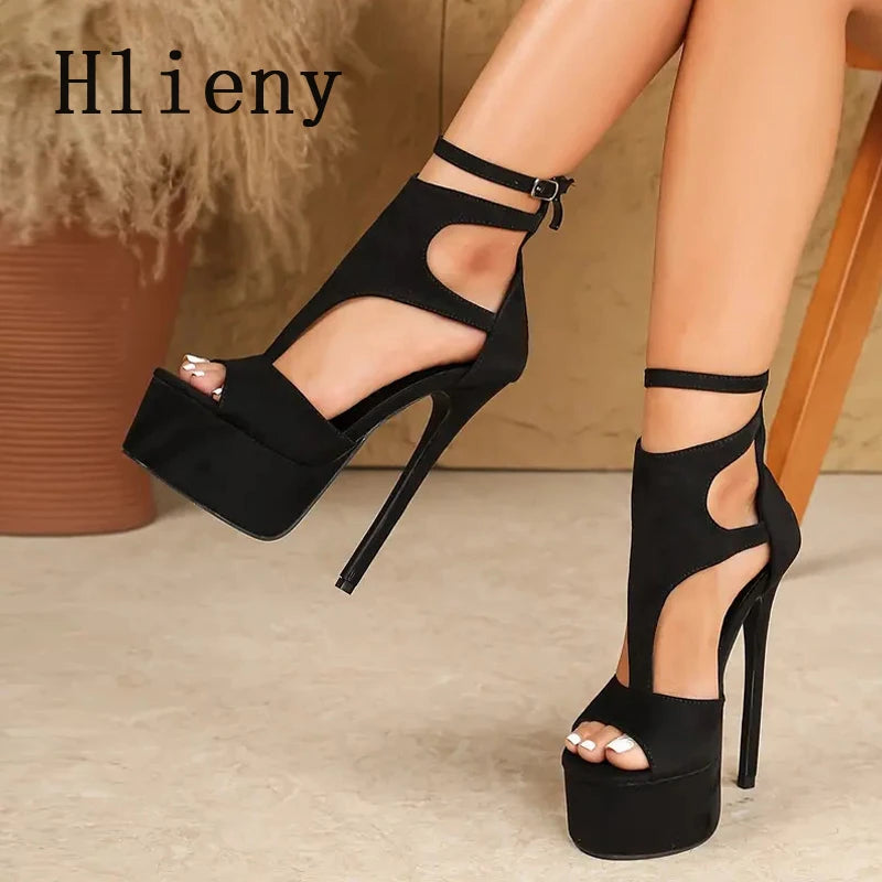 Hlieny 2025 New Women Platform Sandals High Heels Sexy Peep Toe Ankle Buckle Strap Stilettos Pumps Fashion Party Wedding Shoes