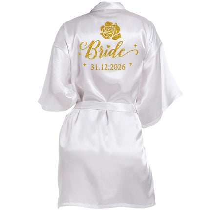 Nome personalizzato Data Accappatoio da sposa Abito da sposa in seta sintetica Sposa Damigella d'onore Abiti da sposa Donna Addio al nubilato