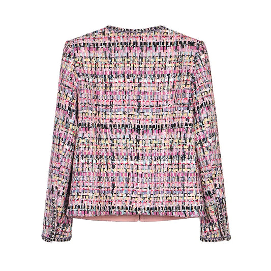 2025 new style fashionable, elegant and comfortable Liu Wen’s same color tweed woven jacket