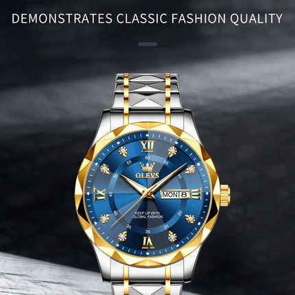 OLEVS Orologio da uomo al quarzo originale Orologio da uomo di lusso con calendario aziendale alla moda in acciaio inossidabile Orologio da specchio a forma impermeabile platinumshop