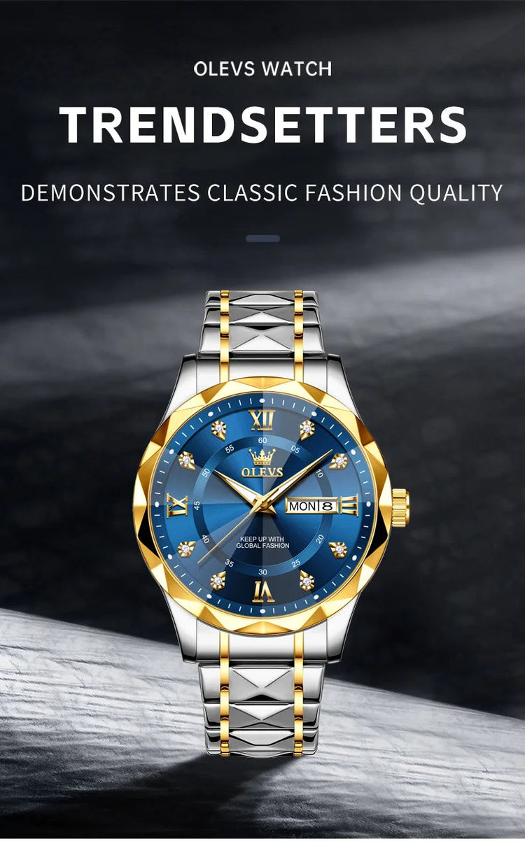OLEVS Orologio da uomo al quarzo originale Orologio da uomo di lusso con calendario aziendale alla moda in acciaio inossidabile Orologio da specchio a forma impermeabile platinumshop