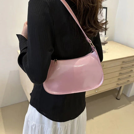 Retro Solid Color PU Leather Shoulder Underarm Bag Women's Fashion Handbags Casual Purses and Handbag Ladies Hand Bags PlatiNum