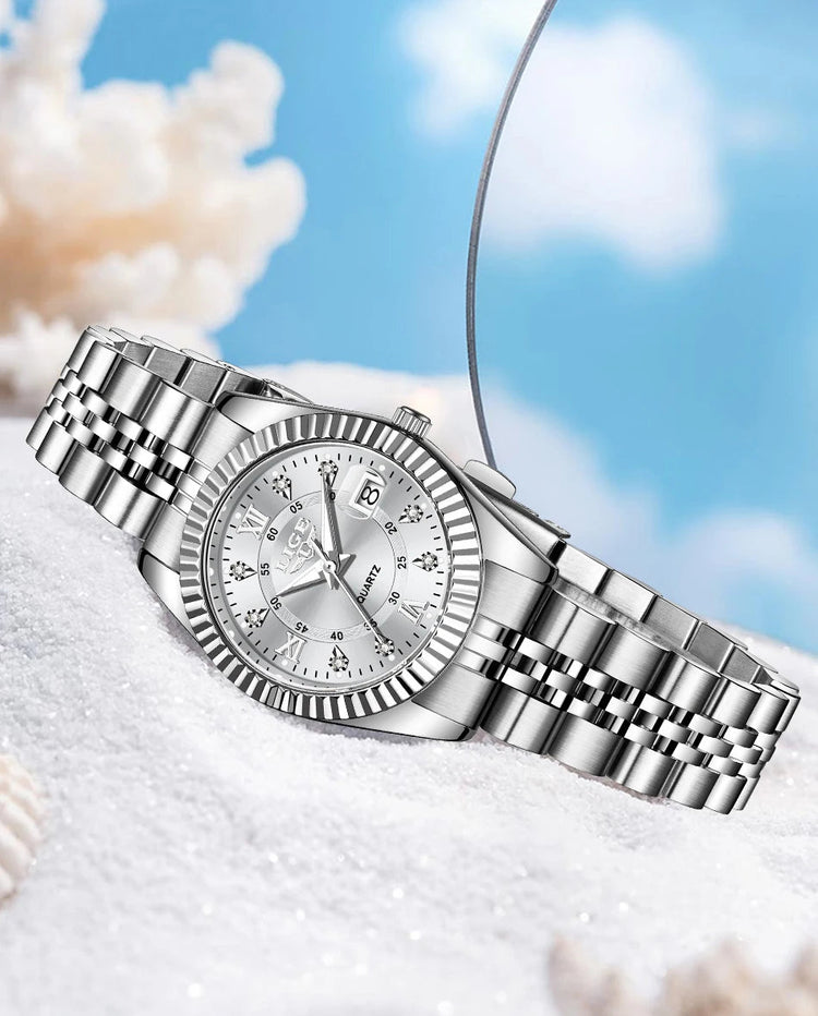 Orologio da Polso LIGE di Lusso con Strass per Donna, Cinturino in Acciaio Inossidabile, Movimento al Quarzo, Regalo, Reloj Mujer platinumshop