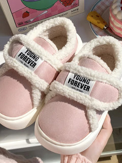 Indoor Warm Cotton Slippers For Women Winter Platform Shoes Soft Plush Thick Sole Girls Home Floor Daily Walking Fluffy Shoes