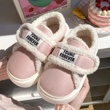 Indoor Warm Cotton Slippers For Women Winter Platform Shoes Soft Plush Thick Sole Girls Home Floor Daily Walking Fluffy Shoes