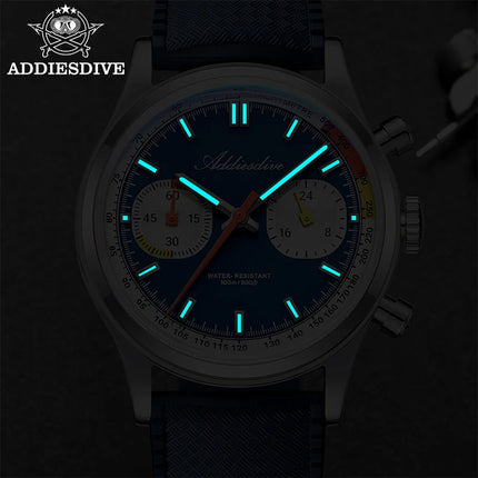 ADDIESDIVE New Men Watch 38mm VK64 Chronograph Fluororubber Luxury Domed Glass BGW9 Luminous 100m Waterproof Quartz Wristwatch