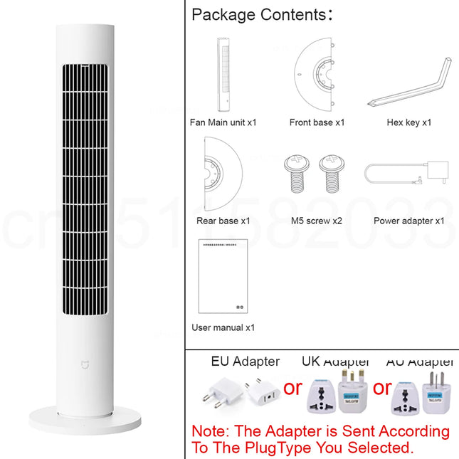 Ventilatore a Torre MIJIA Smart DC a Frequenza Variabile 2a Generazione, 150 °   Ventilatori oscillanti da terra per ambienti, 4 velocità, 3 modalità, versione CN con adattatore