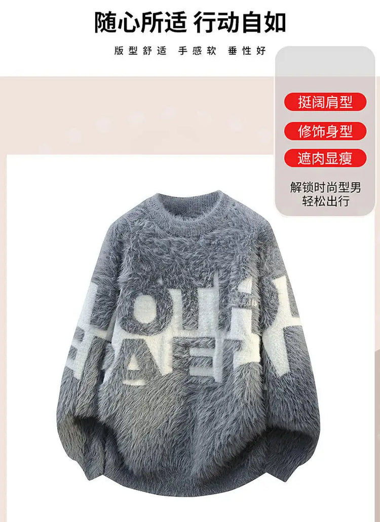 2026 Winter Fashion Sweater Men Casual Knit Pullovers Mens Thick Warm letter pattern Sweaters Men's Daily Warm sweaters male