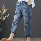 Amax luluE 2025 Moda Estate Streetwear Pantaloni in denim Donna Vintage Jeans elastici Donna Casual Allentato Ricamo Pantaloni Harem