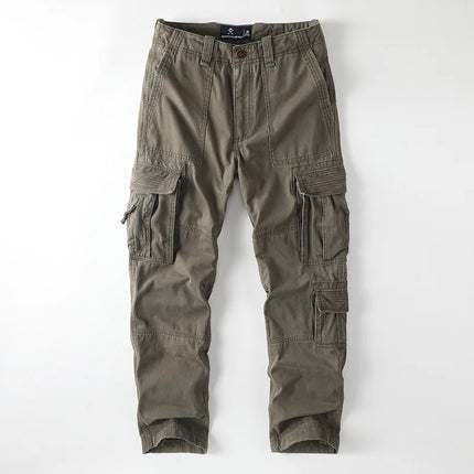American Style Men's Heavyweight Cotton Cargo Pants Multi-Pocket Casual Loose Straight-Leg Work Trousers Outdoor Jogger Pants