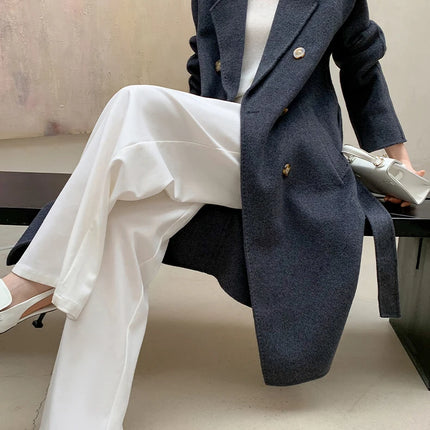 Ladies' 100% Cashmere Thick Double-Sided Extended Coat, Classic, Versatile and Fashionable for Business and Leisure