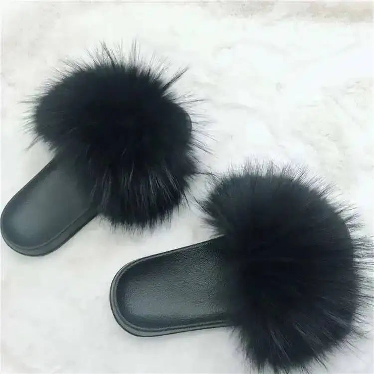 Pantofole in vera pelliccia di procione per le donne 2023 estate soffice casa interna sfocata diapositive piatte sandali da spiaggia moda all'aperto infradito