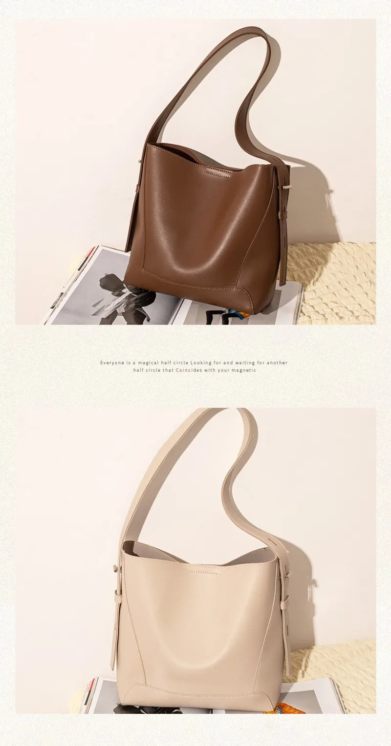 2025 New Fashion Women's Tote Bag High-end Large Capacity Bucket Bag Soft Leather Multifunctional Practical Crossbody Bag Cabas