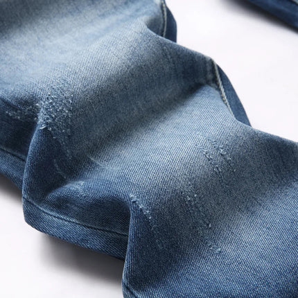 2025 Men's Ripped Jeans Luxury Brand Light Blue Holes Long Trousers Quality Male Fashion Stretch Slim Pants Men Skinny Jeans PlatiNum