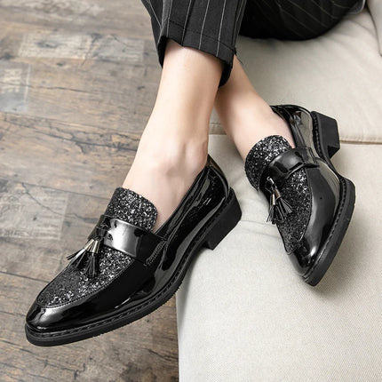 Mocassini di Lusso da Uomo con Tacco Basso, Slip-on Casual in Pelle Dorata, Scarpe da Festa con Nappe, Scarpe Eleganti da Uomo, Scarpe con Plateau da Uomo