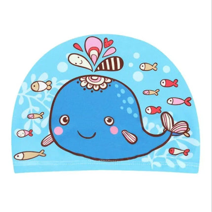 Kids Swim Cap Stretchy Fabric Cute Cartoon Long Hair Adorable Children Protect Ears Pool Hat for Boys and Girls