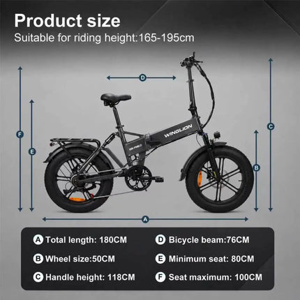 Nuova Bicicletta Elettrica Pieghevole WINGLION eb-fm2.0, Motore 720W, Batteria 48V 15AH, Pneumatici Larghi 20 "x4.0, Freno Idraulico, Ideale per Adulti, Città, Casa, Lavoro