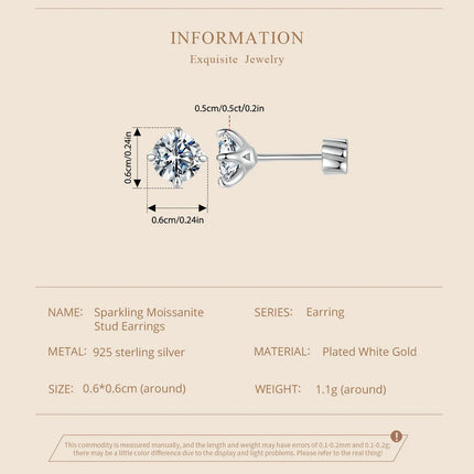 BAMOER Classic Moissanite Earrings, 925 Silver Brilliant 4 Prongs Round Cut Lab Created Diamond Wedding Engagement Earrings PlatiNum