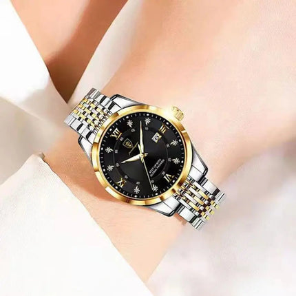 POEDAGAR Orologio da donna di lusso Orologio da donna impermeabile in acciaio inossidabile con data luminosa Orologi al quarzo da donna semplici e casual alla moda platinumshop
