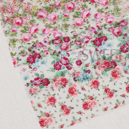 10PCS Mixed Nail Art Foils Transfer Sticker Set Rose Flower Designs Floral Starry Sky Nail Wraps Wedding Summer Manicure Decor