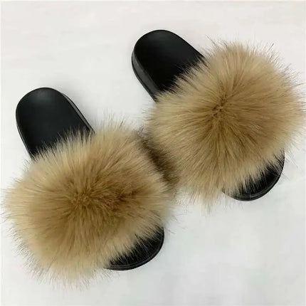 Fluffy Slippers for Women Soft Faux Fur Women's Summer Slippers Stylish Open Toe Sandals Comfy Fuzzy Indoor Outdoor Beach Shoes