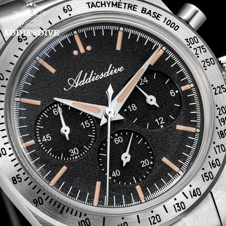 ADDIESDIVE Watch New 37mm Chronograph Men Quartz Wristwatch Domed Glass 316L Stainless Steel 100m Waterproof C3 Luminous AD2552