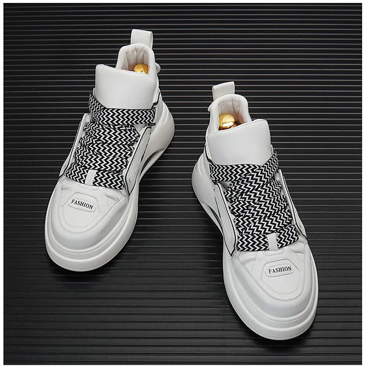 High top White Sneakers Best selling Mens Sneakers With Anti slip Wear resistant Properties Increasing Height by 6 Centimeters