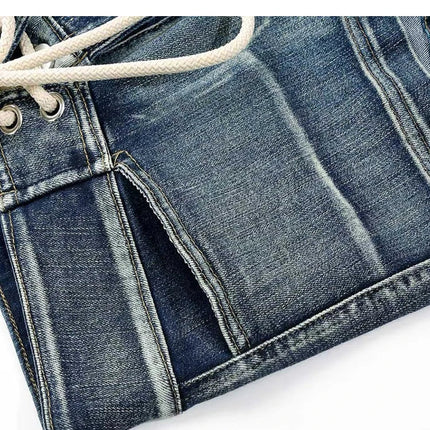 Summer Women Kpop Jean Shorts Abi Y2K 2000s Lace Up Denim Hot Pants Grunge Gyaru Japanese American Retro Cyber Punk Harajuku New PlatiNum