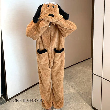 Winter New Cartoon Flannel Sleepwear Jumpsuit Pajama Kigurumi Thicken Coral Fleece Onesies Pyjamas Halloween Party Homewear