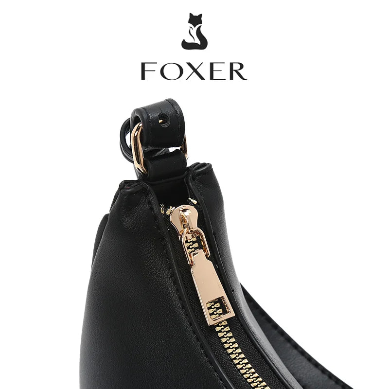 FOXER Brand Women's Shoulder Bag Soft PU Leather Female Handbag Simple Daliy Half-moon Bag Large Capacity Purse New Year Gift