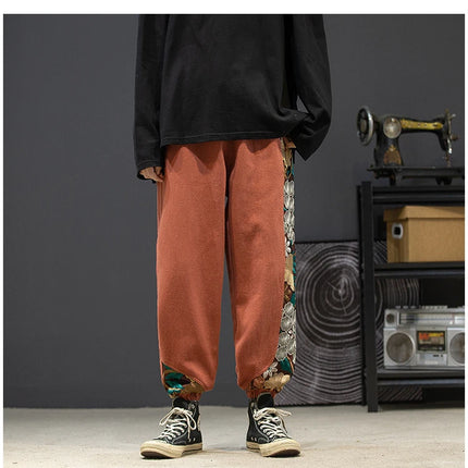 Pantaloni casual alla moda Abbigliamento da uomo Cotone Samurai giapponese Ricamo Patchwork Pantaloni Harem Pantaloni Harajuku oversize da uomo