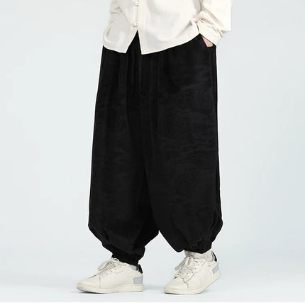 Pantaloni di velluto da uomo autunno inverno pantaloni larghi stampati casual da uomo stile giapponese Harun comodi pantaloni da jogging da uomo streetwear