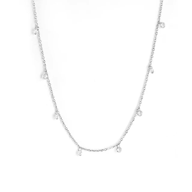 LUXUSTEEL Round CZ Pendant Necklace For Women White Colorful Cubic Zirconia Stainless Steel Collar Simple Luxury Wedding Jewelry PlatiNum