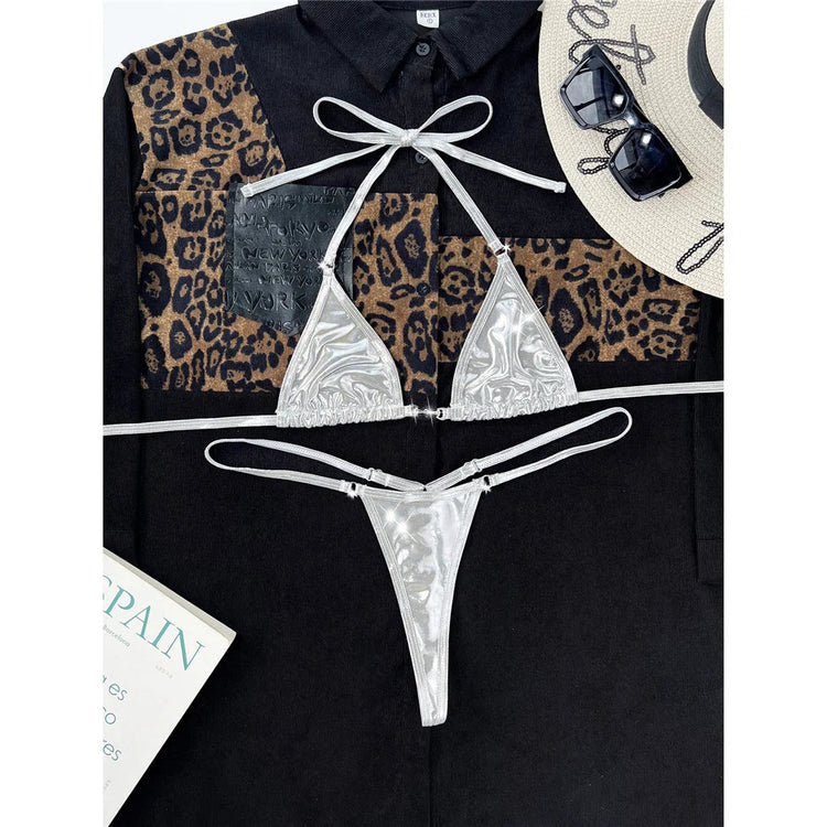 2025 PU Ecopelle Mini Micro Perizoma Bikini Donna Costumi da bagno Costume da bagno femminile Bikini a due pezzi Bagnante Costume da bagno Swim K5280 PlatiNum
