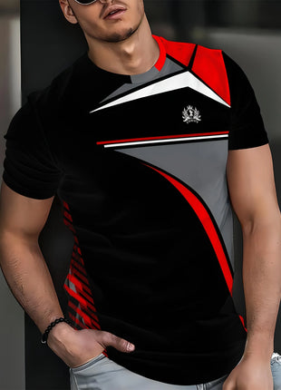 T-shirt homme imprimée en 3D, tissu tricoté en polyester, col rond, coupe régulière, t-shirt de sport à motif respirant, haut de fitness décontracté d'été