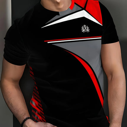 Men's 3D Printed T-Shirt, Polyester Knitted Fabric, Crew Neck, Regular Fit, Breathable Pattern Sports T-Shirt, Summer Casual Fitness Top