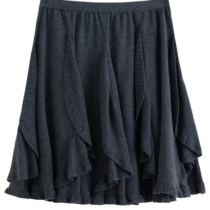 DUSHU Plus-Size Women's Melody Drifts Crochet Lace Knit Skirt 2025 Winter New Arrival Fashionable Everyday Essentials Mid Skirts PlatiNum