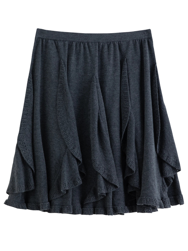 DUSHU Plus-Size Women's Melody Drifts Crochet Lace Knit Skirt 2025 Winter New Arrival Fashionable Everyday Essentials Mid Skirts PlatiNum
