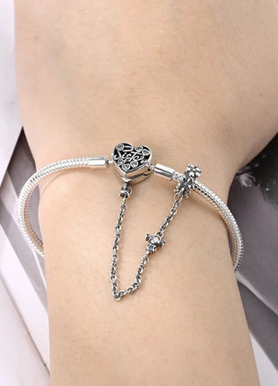 Nuovo Bracciale Originale in Argento 925 con Quadrifoglio Portafortuna e Catena a Serpente, Adatto per Gioielli Fai-da-Te da Donna PlatiNum