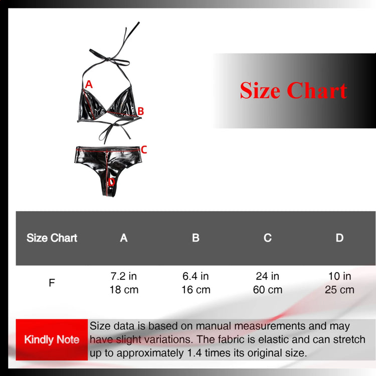 Ftshist Shiny Patent Leather Zipper Bikini Set Interactive Lingerie Separate Snug Fit Pieces for Stage Performance
