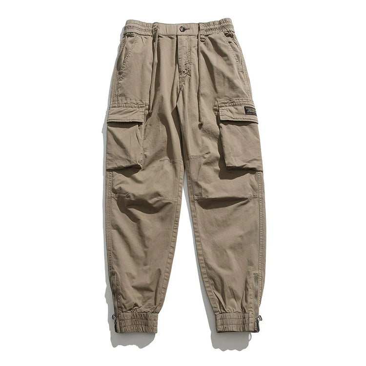 100% Cotton Cargo Pants Men Multi-Pocket Casual Joggers Trousers Mens Military Zipper Fly Full Length Casual Pants No No Belt