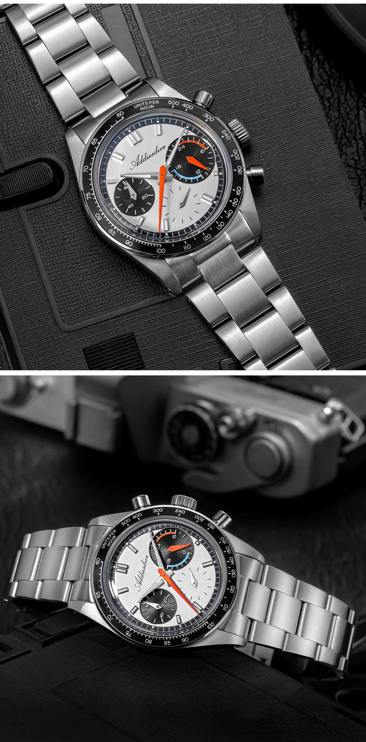 ADDIESDIVE 37mm Watch For Men Chronograph 10Bar Diver BGW9 Luminous Bubble Mirror Glass AD2539 Aluminum Ring VK63 Quartz Watches