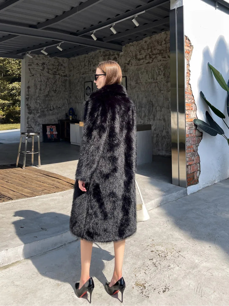 ZADORIN Winter Fluffy Jacket Women Solid Lapel Long Faux Fox Fur Coat Ladies Furry Warm Pink White Jacket Trench Coats Tops